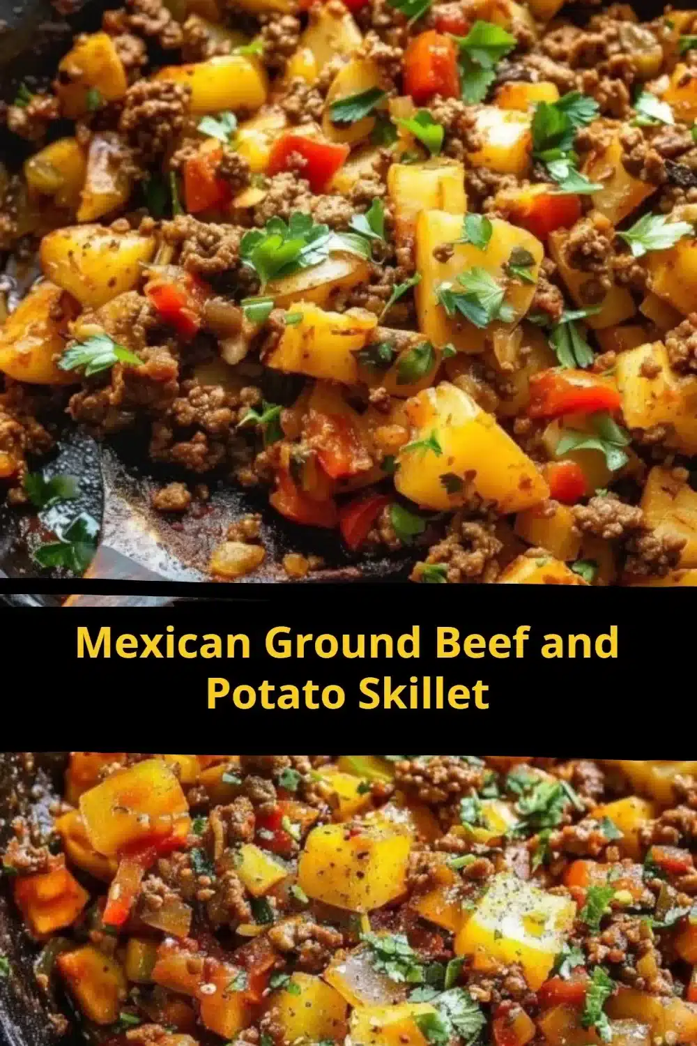 Mexican Ground Beef and Potato Skillet served in a cast-iron pan
