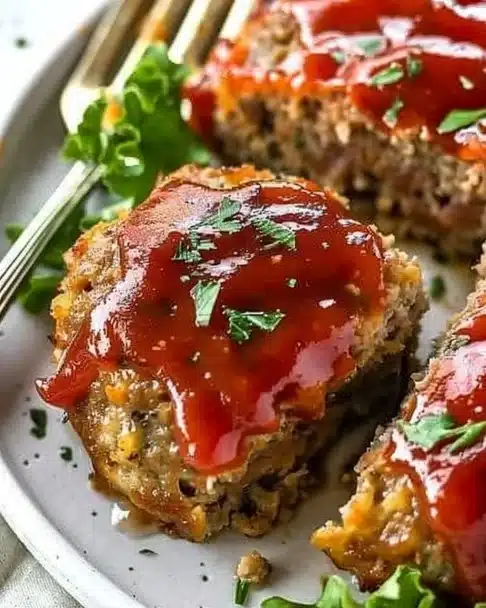 Delicious homemade turkey meatloaf served with garnish
