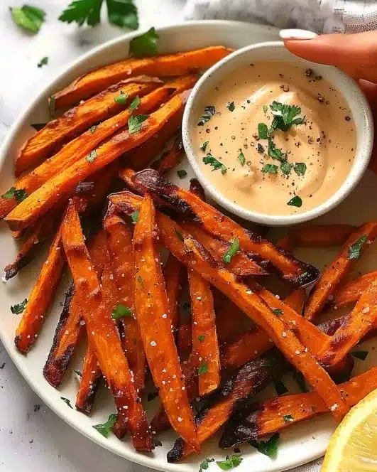 Crispy air fryer sweet potato fries served in a bowl