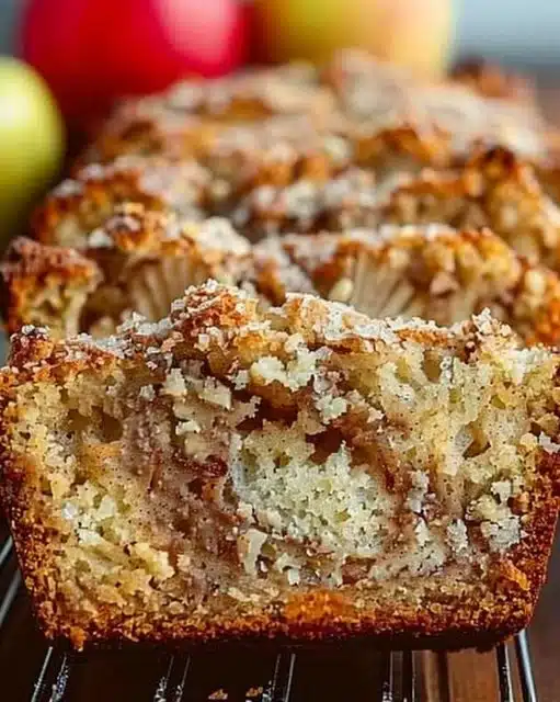 Homemade apple bread with chunks of fresh apples and cinnamon