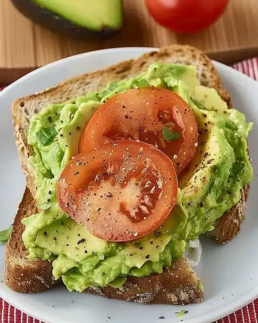 Avocado-Egg Toast topped with fresh herbs and spices