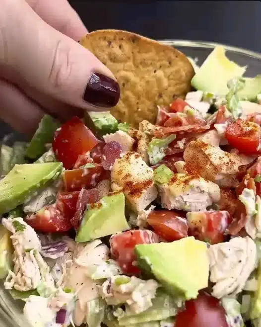 Delicious BLT Chicken Salad with crispy bacon, fresh lettuce, and tender chicken pieces