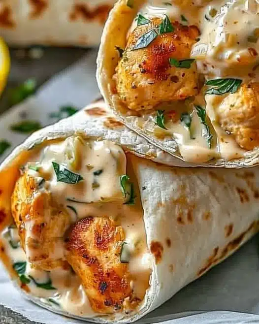 Cheesy Garlic Chicken Wraps filled with cheesy goodness and garlic flavor