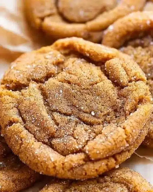 Chewy Pumpkin Snickerdoodle Cookies topped with cinnamon sugar and served on a plate