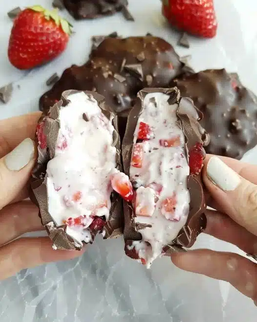 Delicious Chocolate Strawberry Yogurt Clusters displayed on a plate