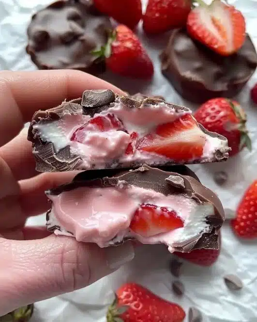 Delicious Chocolate Strawberry Yogurt Clusters with chocolate-covered strawberries