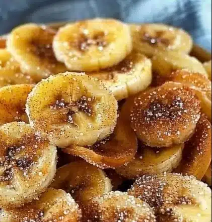 Cinnamon-Sugar Air Fryer Banana Chips in a bowl ready to enjoy
