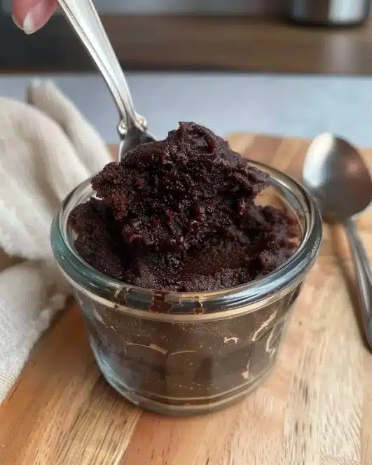 Bowl of creamy healthy edible brownie batter ready to enjoy safely