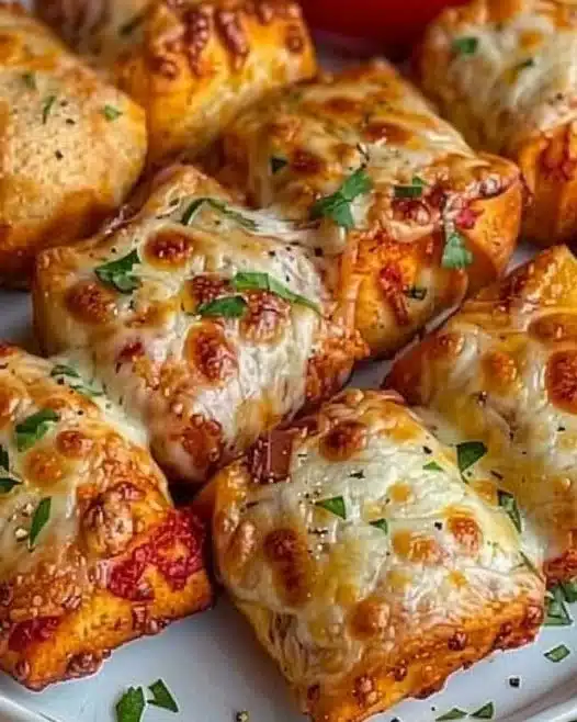Crispy air fryer pizza rolls served on a plate with dipping sauce.