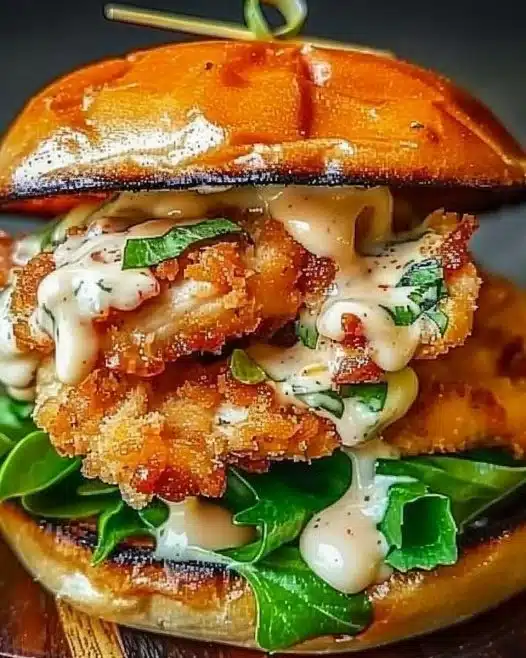 Crispy Chicken Caesar Sandwich with lettuce and creamy dressing