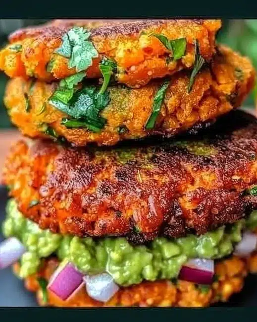 Crispy sweet potato and red lentil patties served on a plate