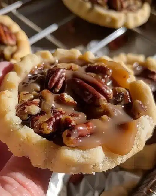 Delicious Crumbl pecan pie cookies on a plate, showcasing their rich, flavorful topping.