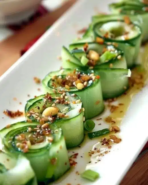 Fresh cucumber rolls served with vinaigrette dressing