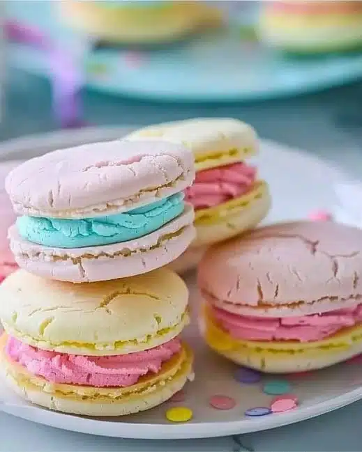 Delightful pastel sugar cookie sandwiches with creamy filling