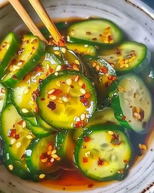 Easy Asian cucumber salad with fresh vegetables and sesame dressing