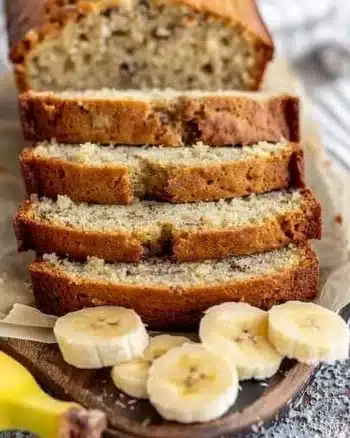 Easy moist banana bread fresh out of the oven, golden brown and delicious
