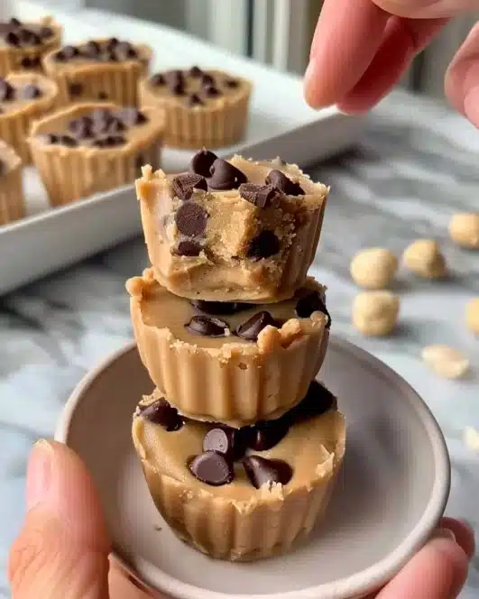 Four Ingredient Peanut Butter Banana Cookie Dough Fudge Cups on a plate