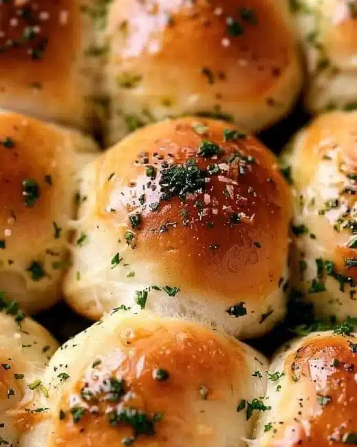 Freshly baked Garlic Bread Rolls with herbs and butter