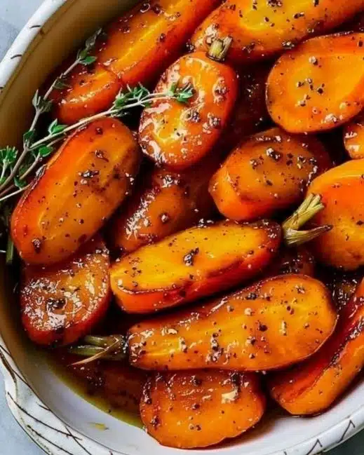 Delicious glazed carrots served in a bowl as a side dish.