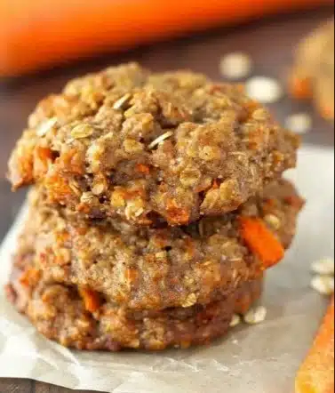 Healthy carrot cake oatmeal cookies on a plate with a fork