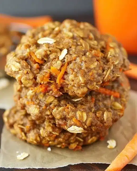 Healthy carrot cake cookies made with oats, spices, and fresh carrots.