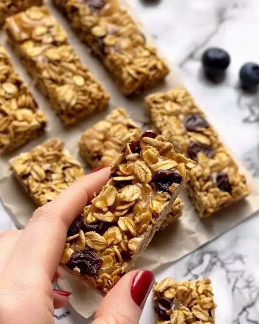 Healthy homemade granola bars with nuts and fruits