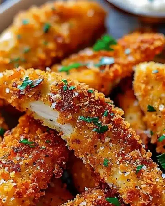 Plate of homemade baked chicken tenders with dipping sauce