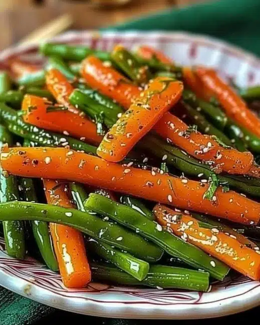 Honey glazed carrots and green beans served in a bowl