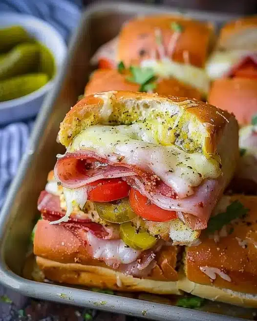 Delicious Hot Italian Sub Sliders served with fresh ingredients and melted cheese