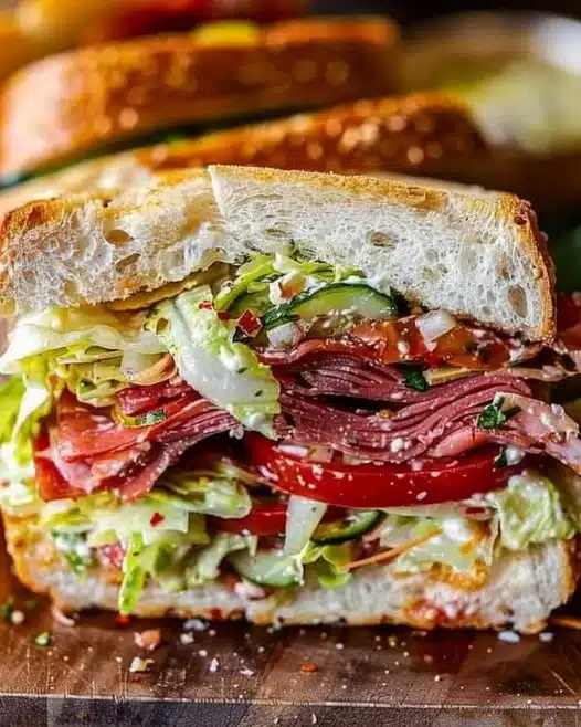 Italian Grinder Salad Sandwich with fresh vegetables and meats