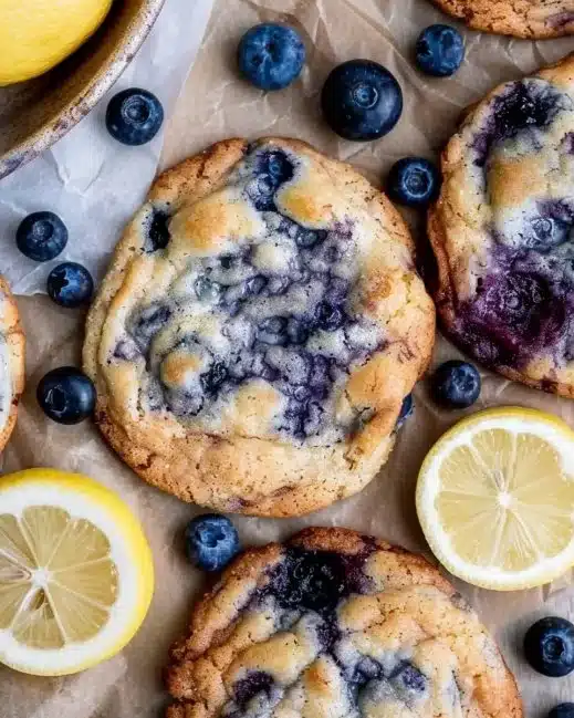 Freshly baked Lemon Blueberry Cookies with vibrant colors and texture