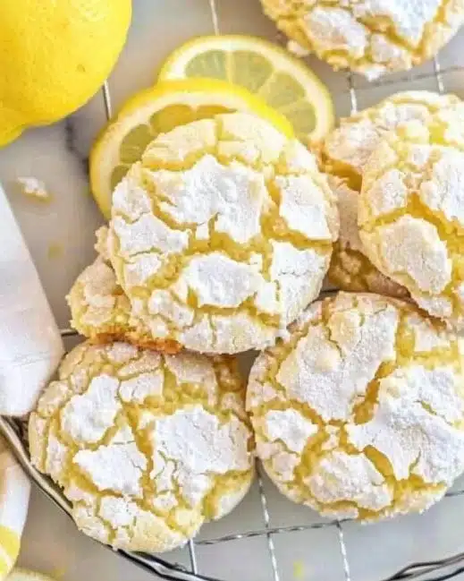 Delicious Lemon Crinkle Cookies with a crinkled texture and lemon zest flavor.