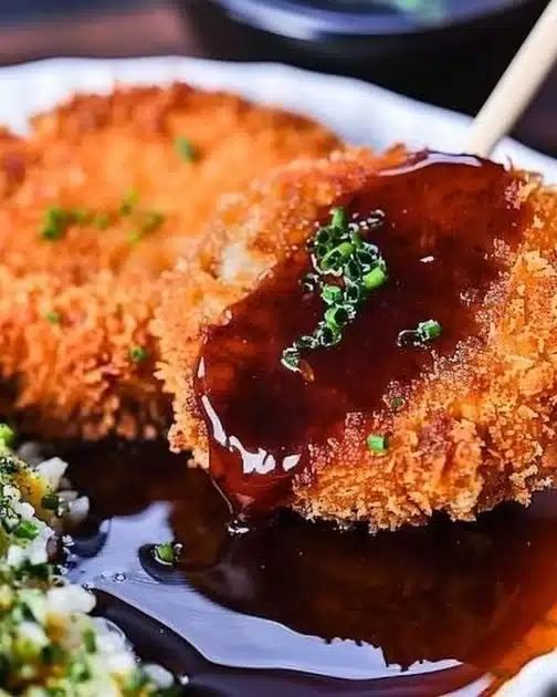 Delicious Menchi Katsu, a savory Japanese breaded meat patty served on a plate