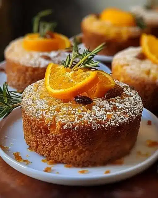 Delicious Orange Ginger Honey Cakes topped with honey glaze and ginger zest.