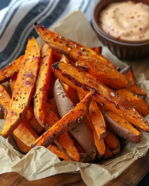 Oven baked sweet potato fries served in a bowl