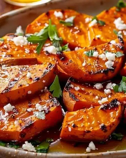 Oven-roasted sweet potatoes garnished and served in a bowl