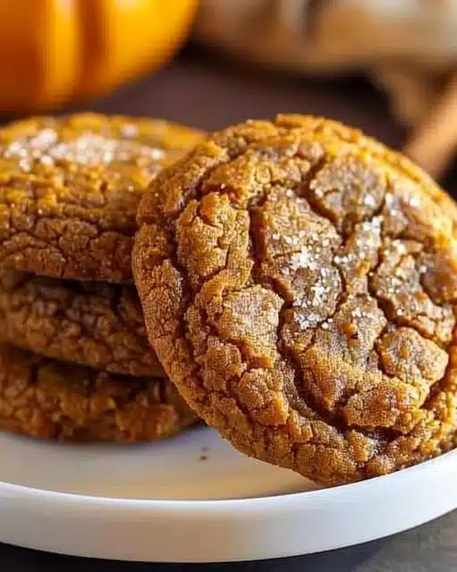Freshly baked Pumpkin Maple Cookies on a rustic wooden table