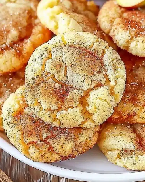 Freshly baked apple cinnamon snickerdoodle cookies on a cooling rack