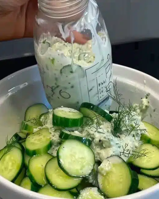 Refreshing tzatziki inspired cucumber salad in a bowl