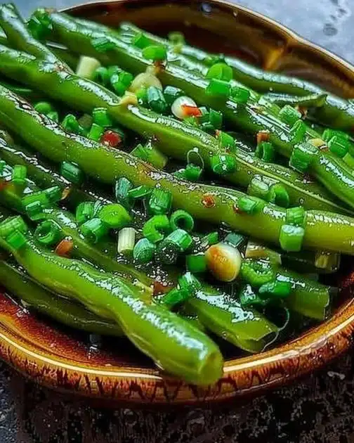 Savory garlic butter green beans served in a bowl