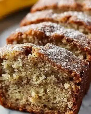 Delicious snickerdoodle banana bread with a cinnamon sugar topping