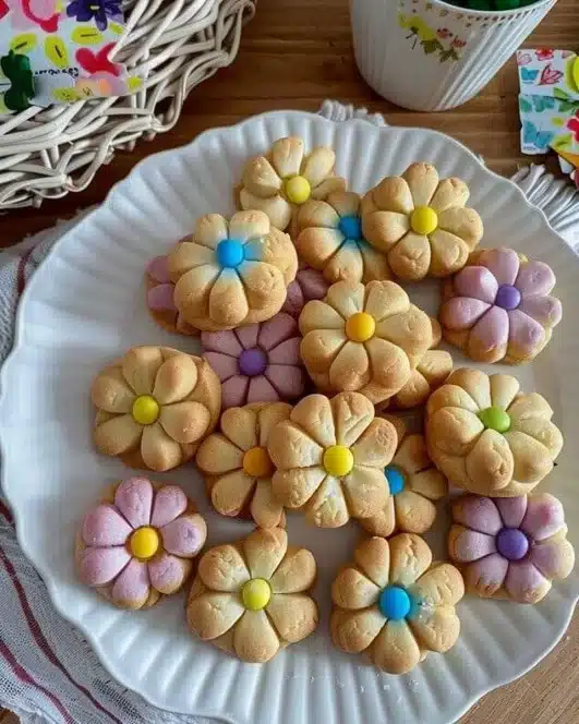 Spring Flower Shortbread Cookies decorated with colorful floral designs