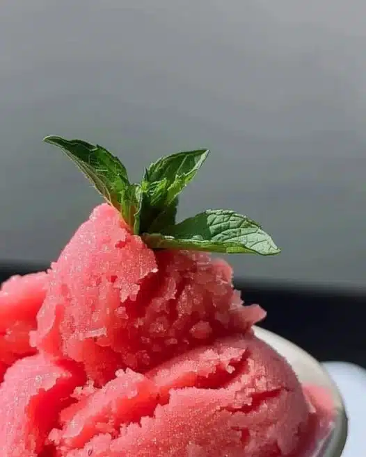 Delicious watermelon sorbet served in a bowl with fresh watermelon slices