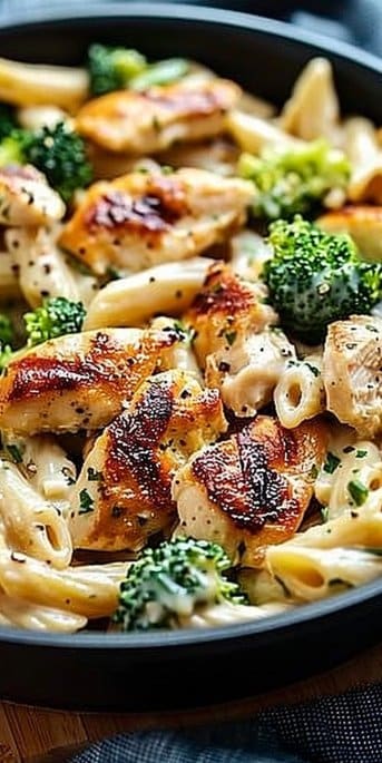 One-Pan Cheesy Ranch Chicken and Broccoli Pasta Skillet