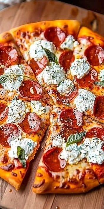 Spicy Pepperoni Pizza with Ricotta and Hot Honey