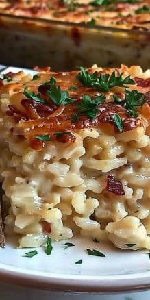 Dump-and-Bake Chicken Alfredo Rice Casserole