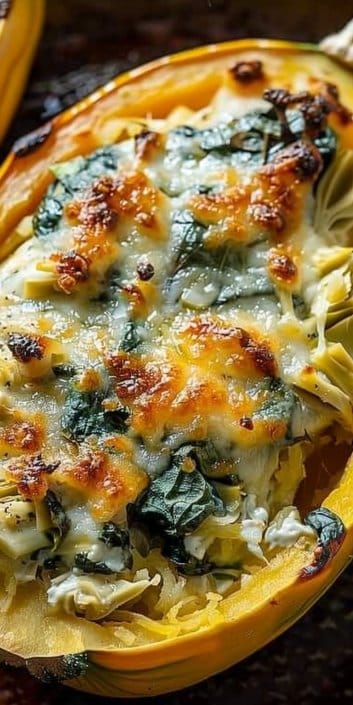 Spinach and Artichoke Stuffed Spaghetti Squash