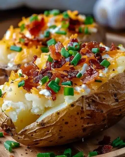 Delicious air fryer baked potato with crispy skin and fluffy interior.