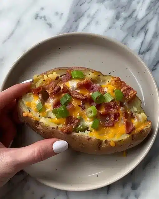 Delicious air fryer baked potato with crispy skin, ready to serve