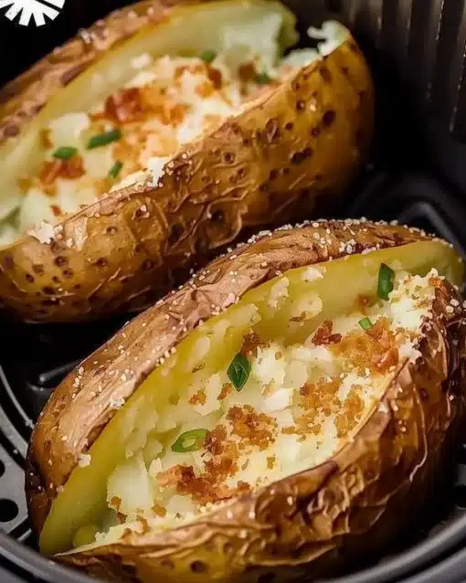 Crispy Air Fryer Baked Potato with fluffy interior and delicious toppings